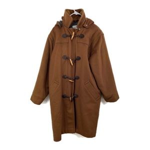 RARE LL BEAN 70s 80s WOMEN (8) CAMEL 100% PURE WOOL QUILTED LONG HOODIE COAT USA